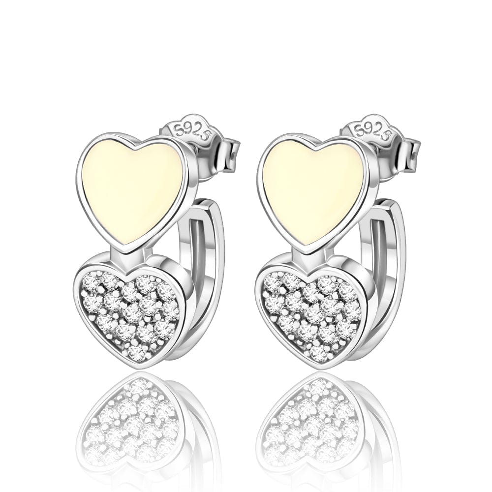 Pangama Jewelry Earrings Silver Double Heart Earrings with Yellow Enamel and Crystal Accents