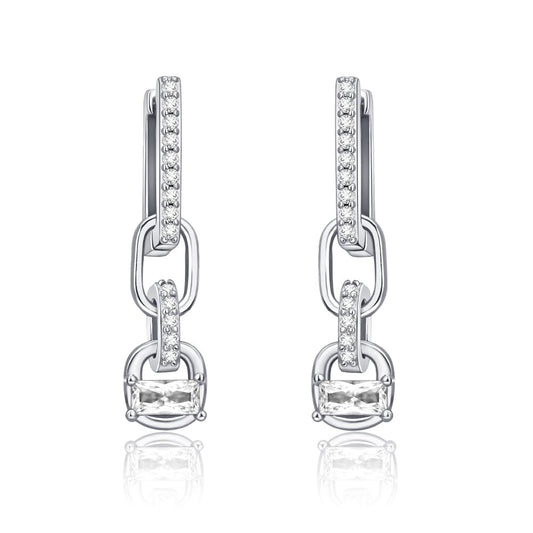 Pangama Jewelry Earrings Silver Geometric Drop Earrings with Crystal Accents