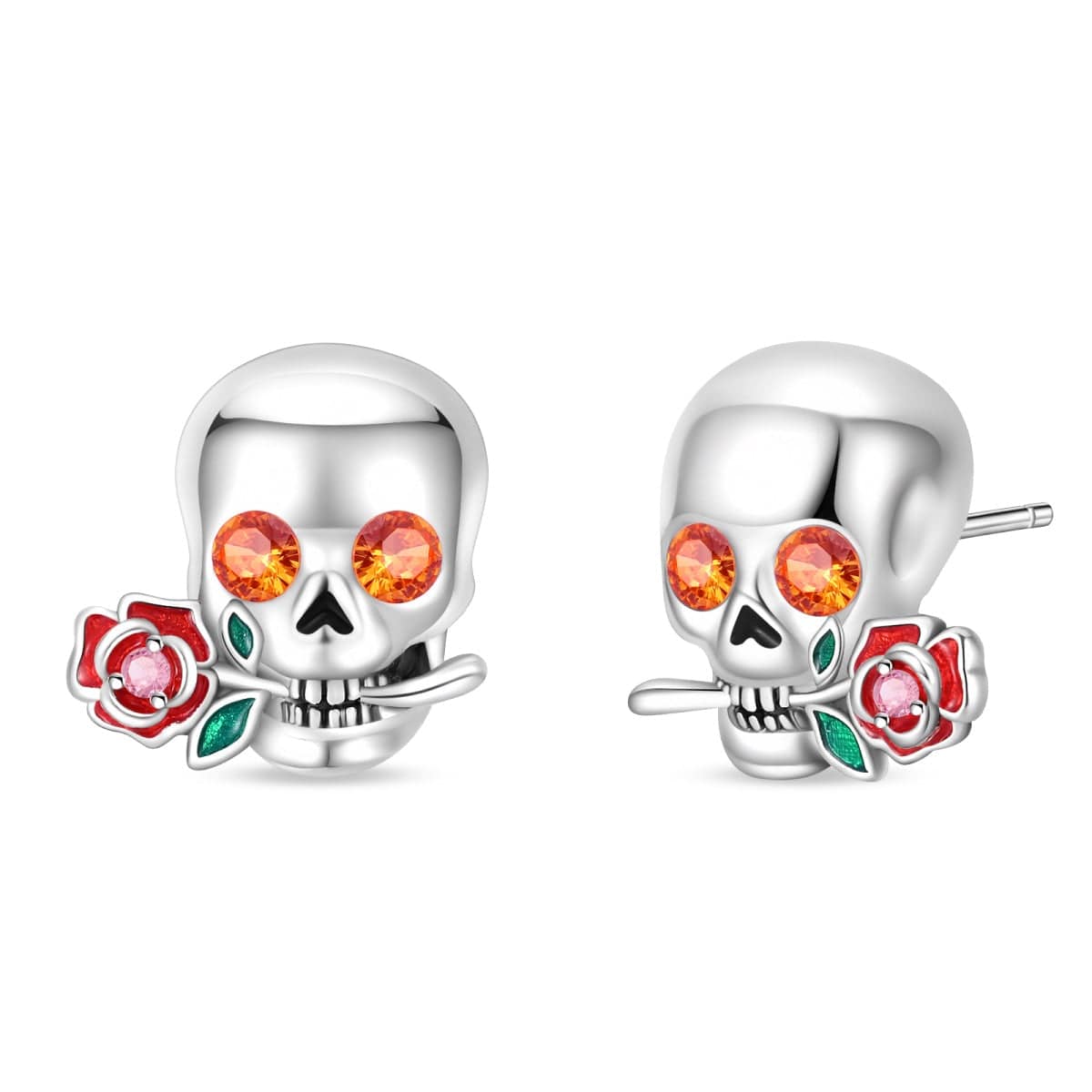 Pangama Jewelry Earrings Skull & Rose Crystal Stud Earrings with Enamel Accents