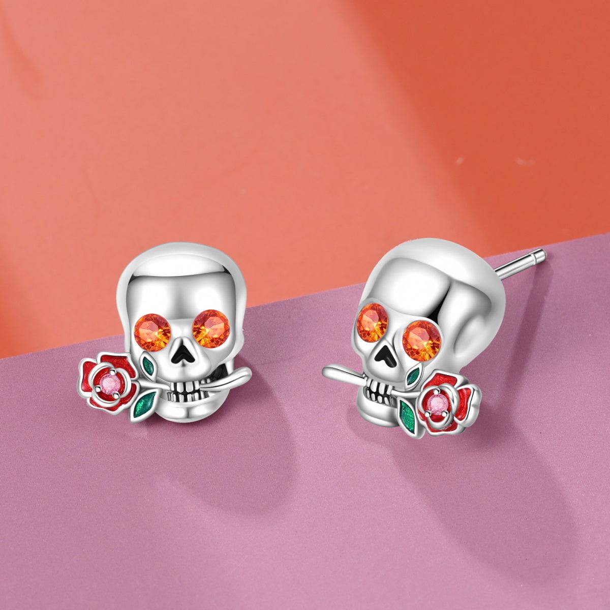 Pangama Jewelry Earrings Skull & Rose Crystal Stud Earrings with Enamel Accents