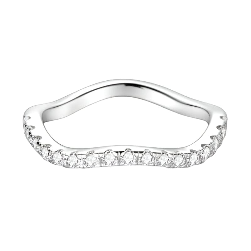 Pangama Jewelry Ring Elegant Sterling Silver Wavy Ring with Crystal Highlights