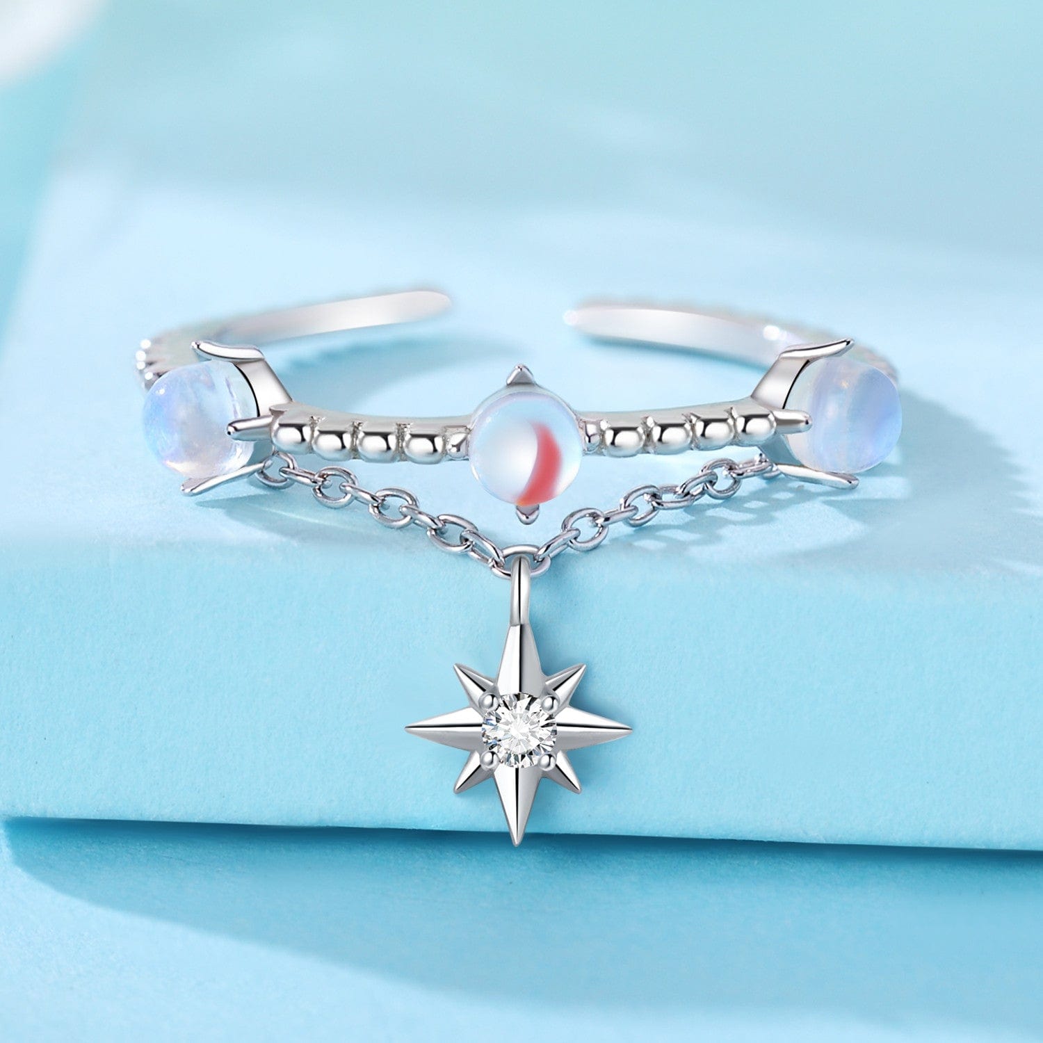 Pangama Jewelry Ring Lunar Glow Opal and Star Chain Ring