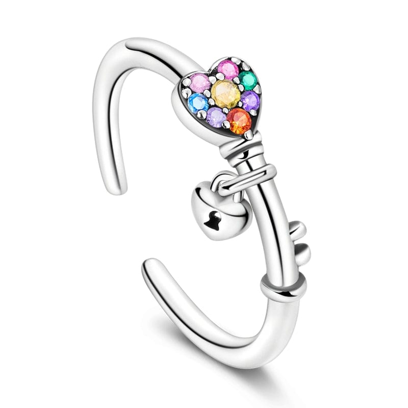 Pangama Jewelry Ring Rainbow Heart & Lock Sterling Silver Adjustable Ring