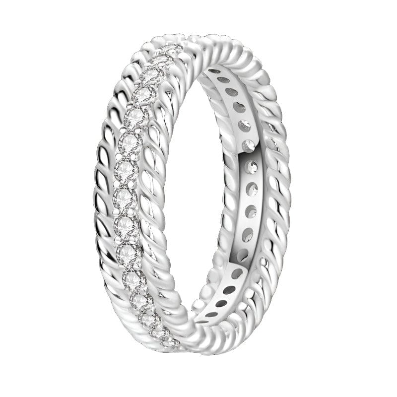 Pangama Jewelry Ring Rope Design Sterling Silver Ring with Dazzling Crystals