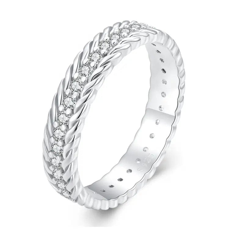 Pangama Jewelry Ring Rope Design Sterling Silver Ring with Dazzling Crystals