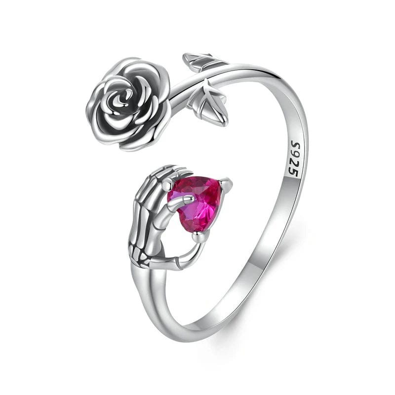 Pangama Jewelry Ring Skeleton Hand & Rose Ring