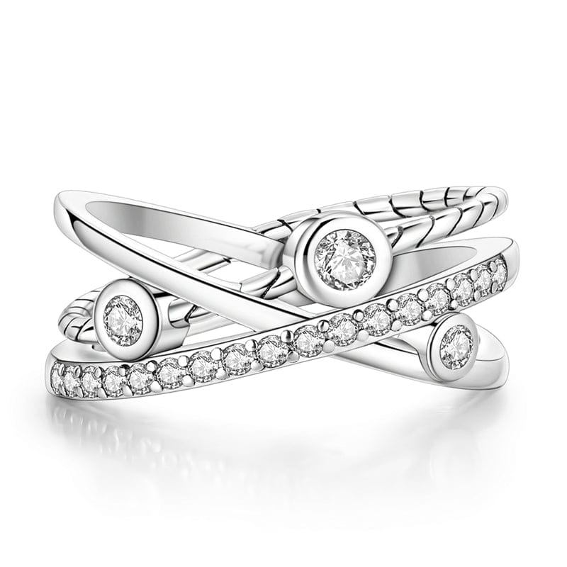 Pangama Jewelry Ring Sparkling Halo Multi-Band Silver Ring