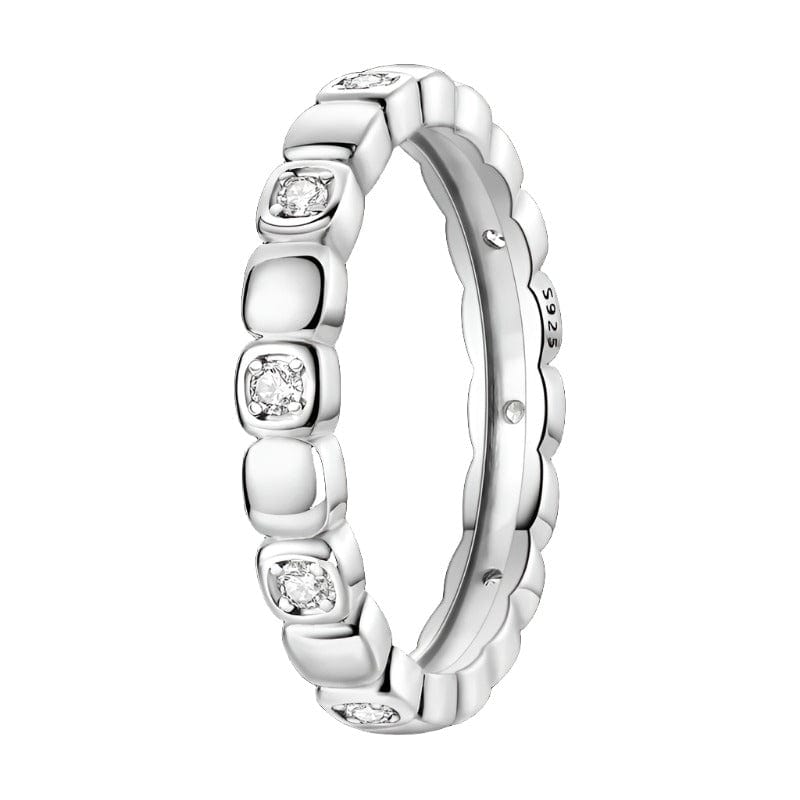 Pangama Jewelry Ring Square Design Sterling Silver Band Ring with Clear Crystals