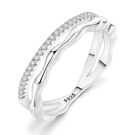 Pangama Jewelry Ring Twisted Flow Sparkling Sterling Silver Band