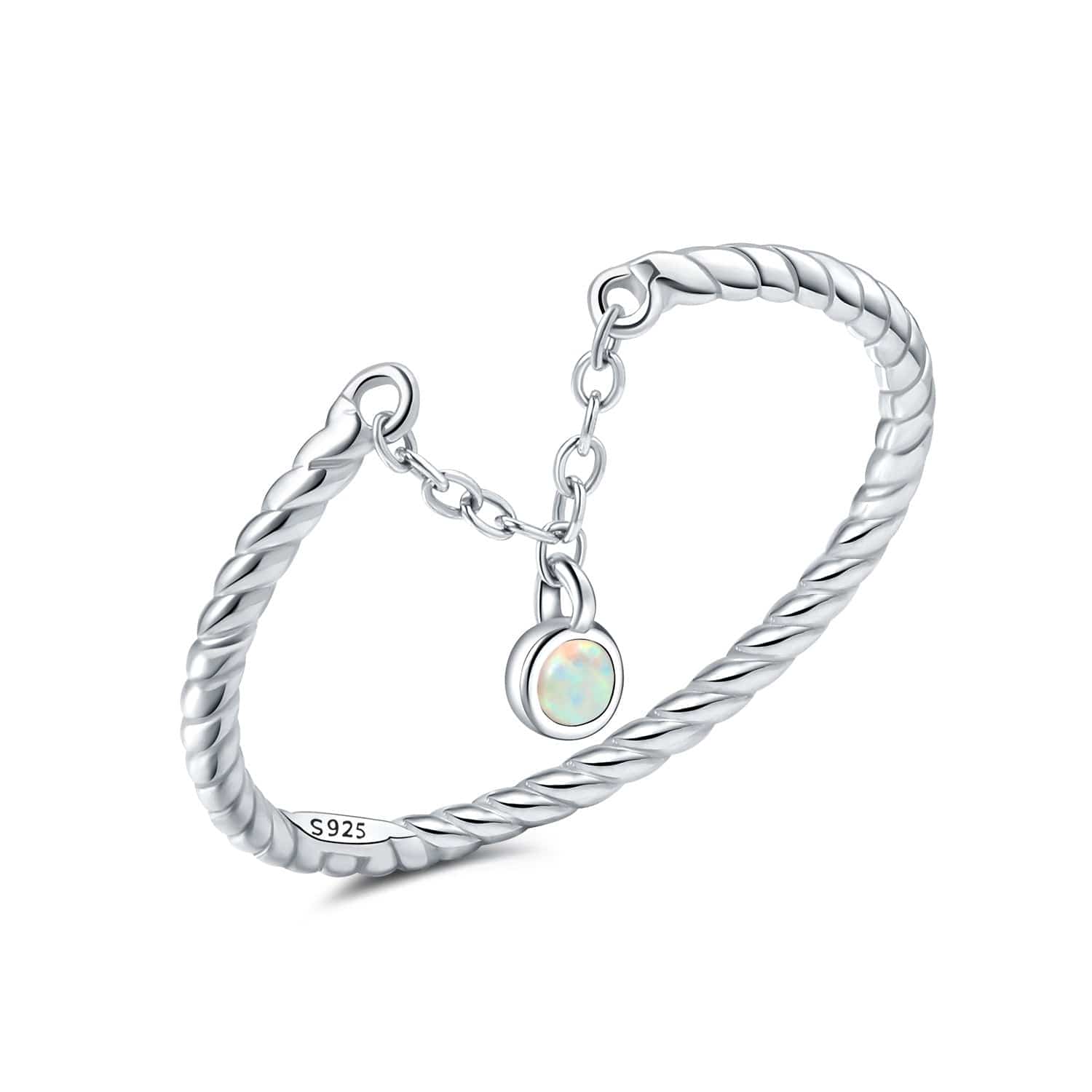 Pangama Jewelry Ring Twisted Rope Sterling Silver Ring with Dainty Opal