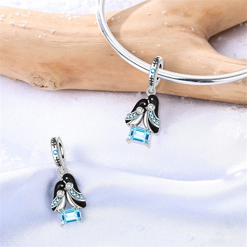 Pangama Jewelry Penguin Couple with Blue Crystal Dangle Charm