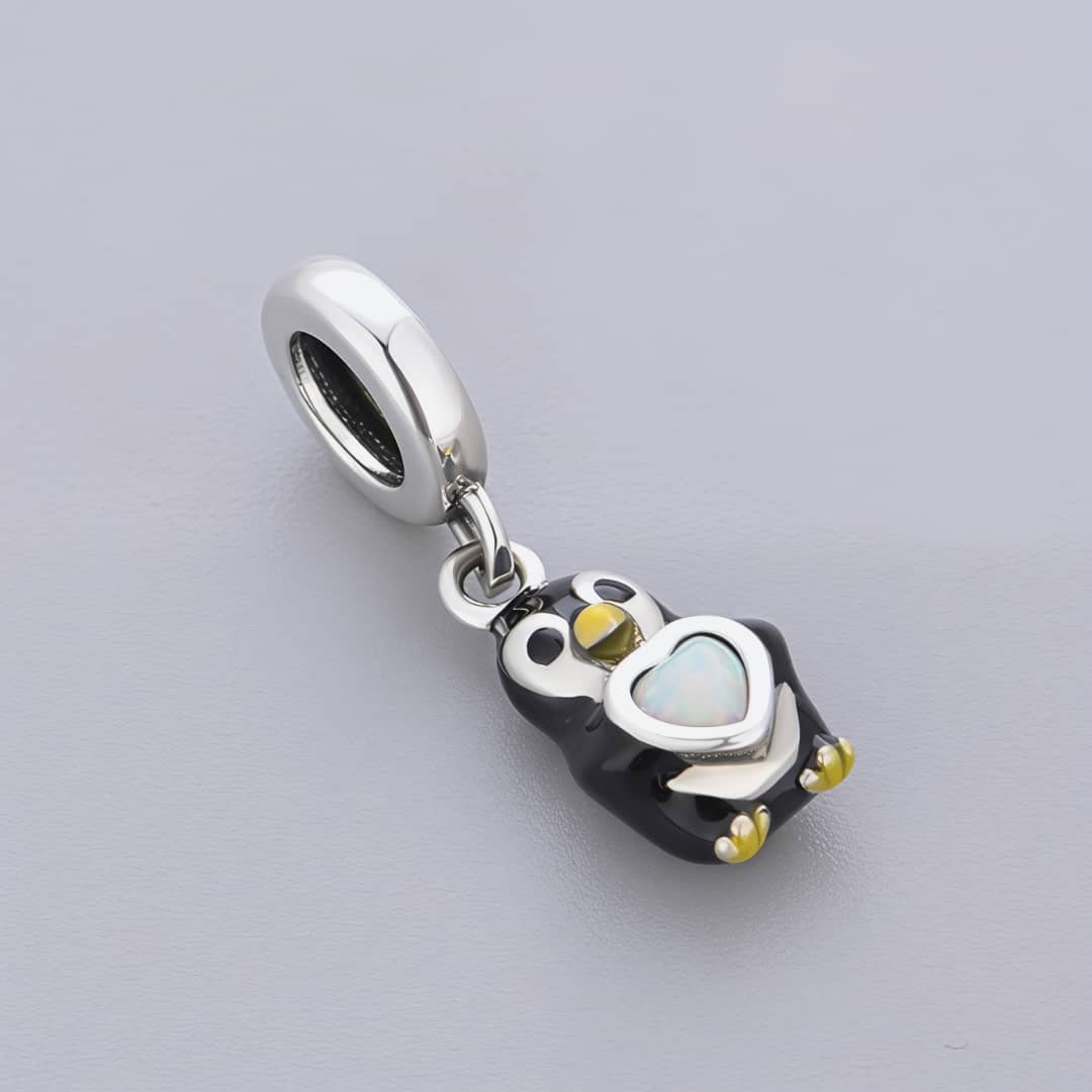 Pangama Jewelry Penguin with Heart Stone Dangle Charm