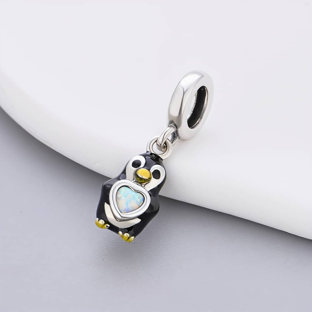 Pangama Jewelry Penguin with Heart Stone Dangle Charm