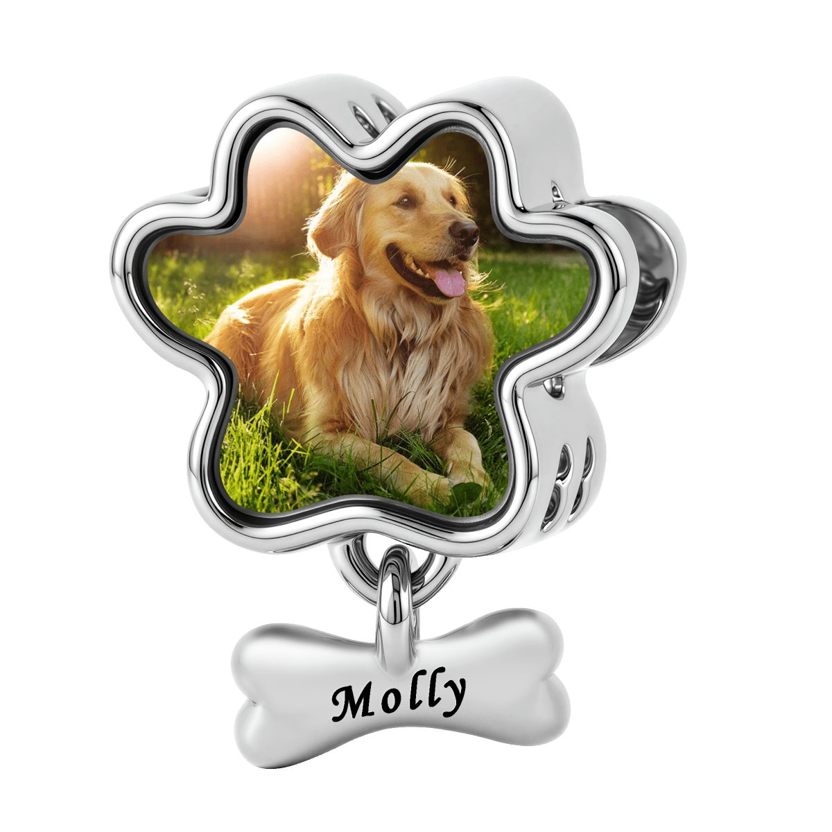 Pangama Jewelry Personalized Pet Photo & Name Bone Dangle Charm