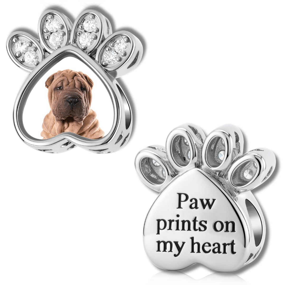 Pangama Jewelry Personalized Pet Photo & Paw Prints Heart Charm