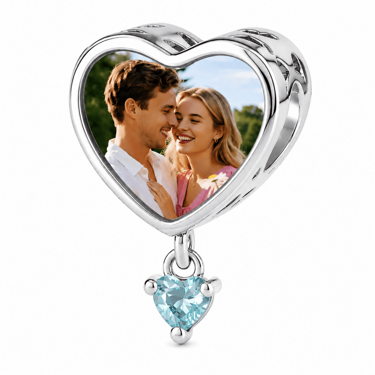 Pangama Jewelry Personalized Photo & Engraved Heart Birthstone Dangle Charm