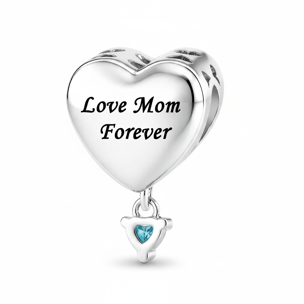 Pangama Jewelry Personalized Photo & Engraved Heart Birthstone Dangle Charm