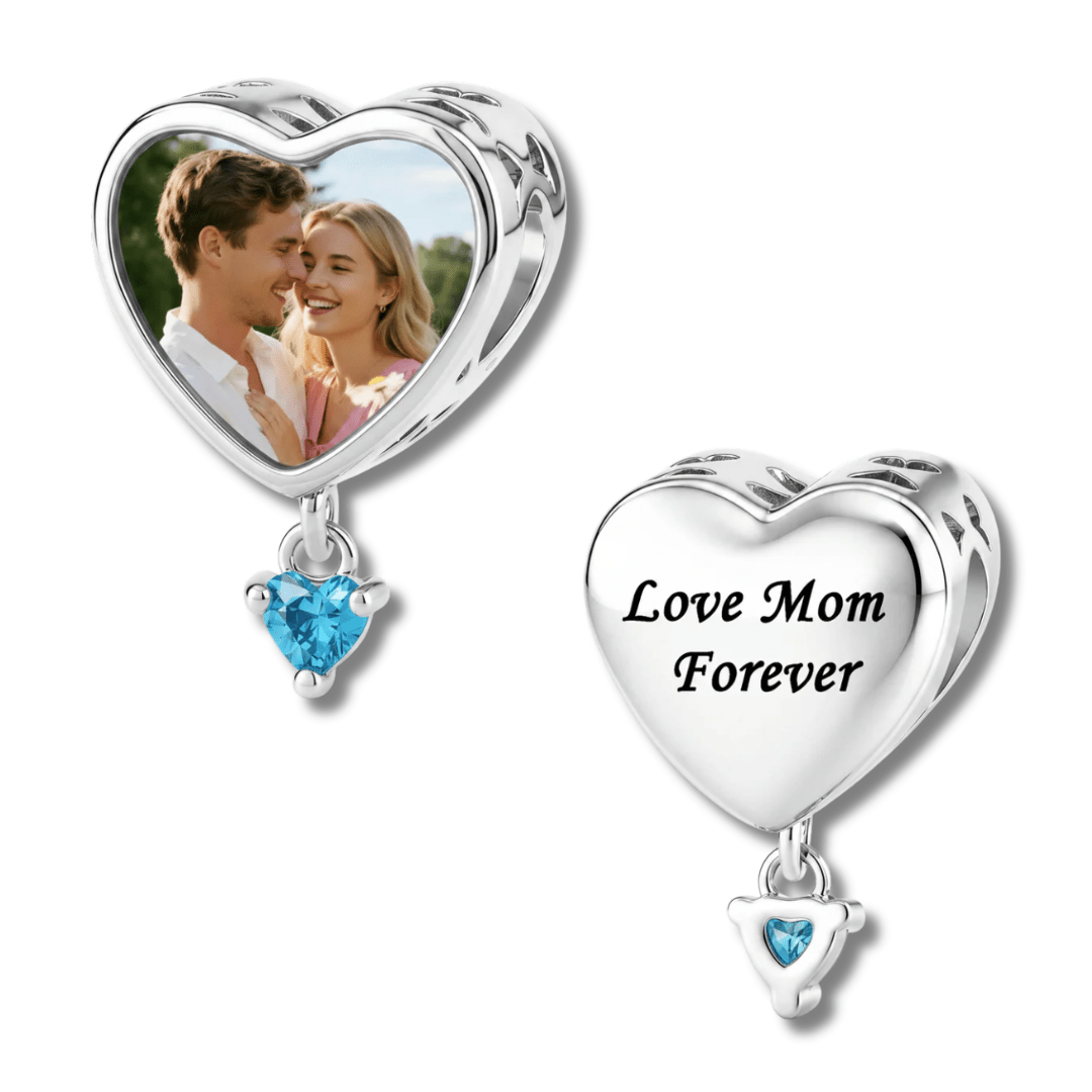 Pangama Jewelry Personalized Photo & Engraved Heart Birthstone Dangle Charm