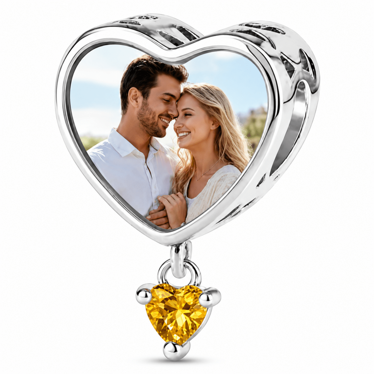 Pangama Jewelry Personalized Photo & Engraved Heart Birthstone Dangle Charm
