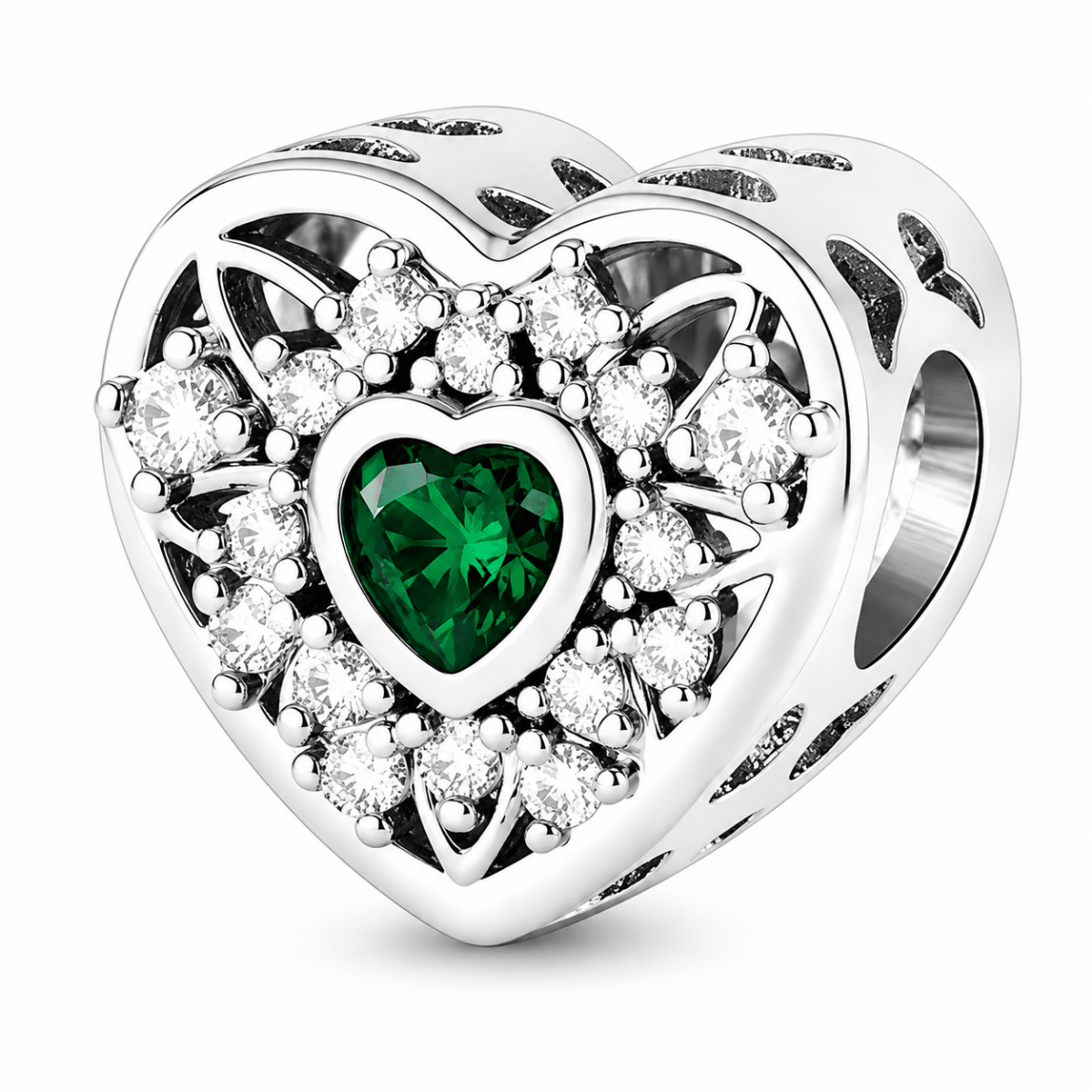 Pangama Jewelry Personalized Photo & Heart Birthstone Halo Charm