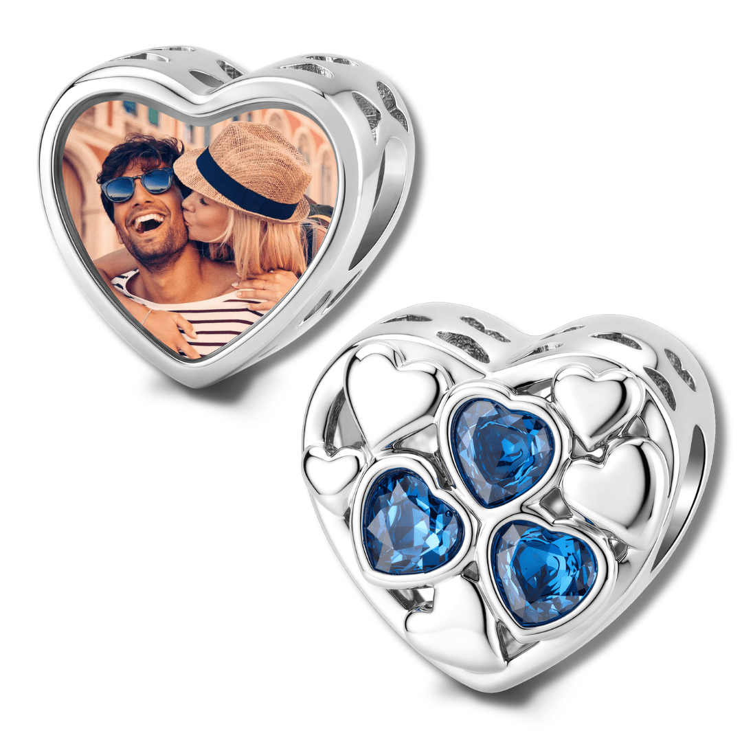 Pangama Jewelry Personalized Photo & Triple Birthstone Heart Charm