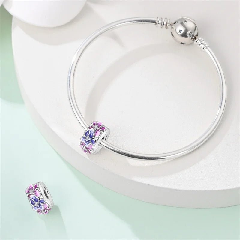 Pangama Jewelry Pink & Blue Blossom Floral Clip Charm