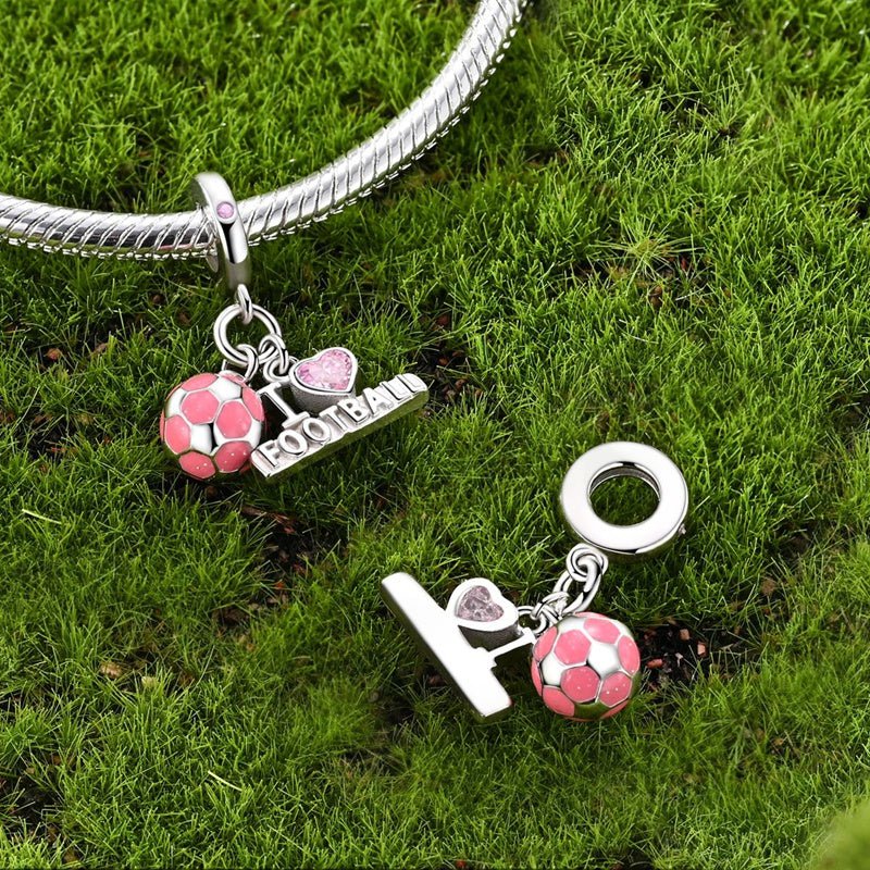 Pangama Jewelry Pink Football Ball & “I Love Football” Dangle Charm