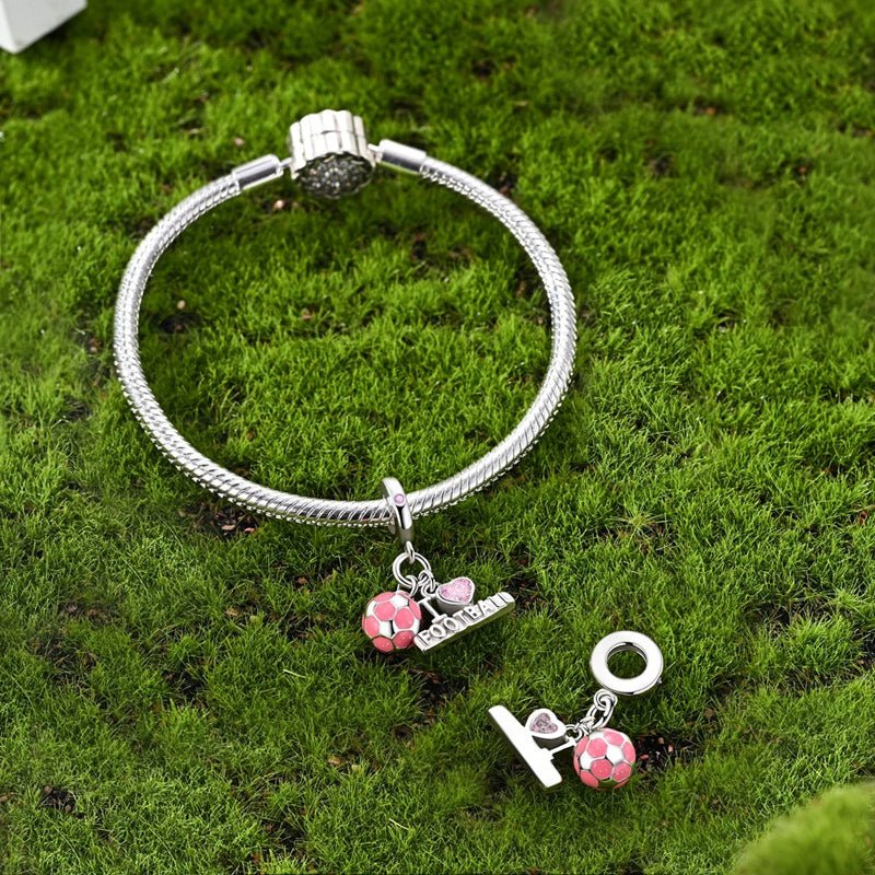 Pangama Jewelry Pink Football Ball & “I Love Football” Dangle Charm