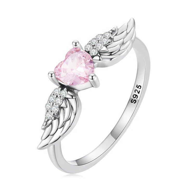 Pangama Jewelry Pink Heart Angel Wings Ring