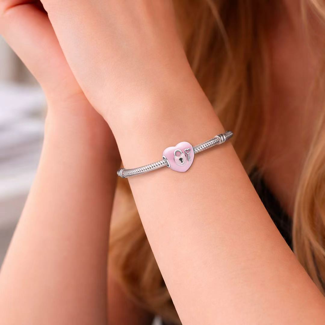 Pangama Jewelry Pink Heart Lock & Key Charm