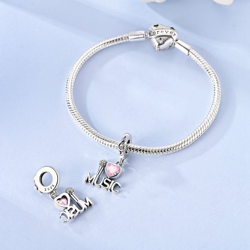 Pangama Jewelry Pink Heart Music & Microphone Dangle Charm