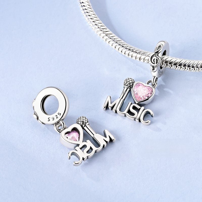 Pangama Jewelry Pink Heart Music & Microphone Dangle Charm