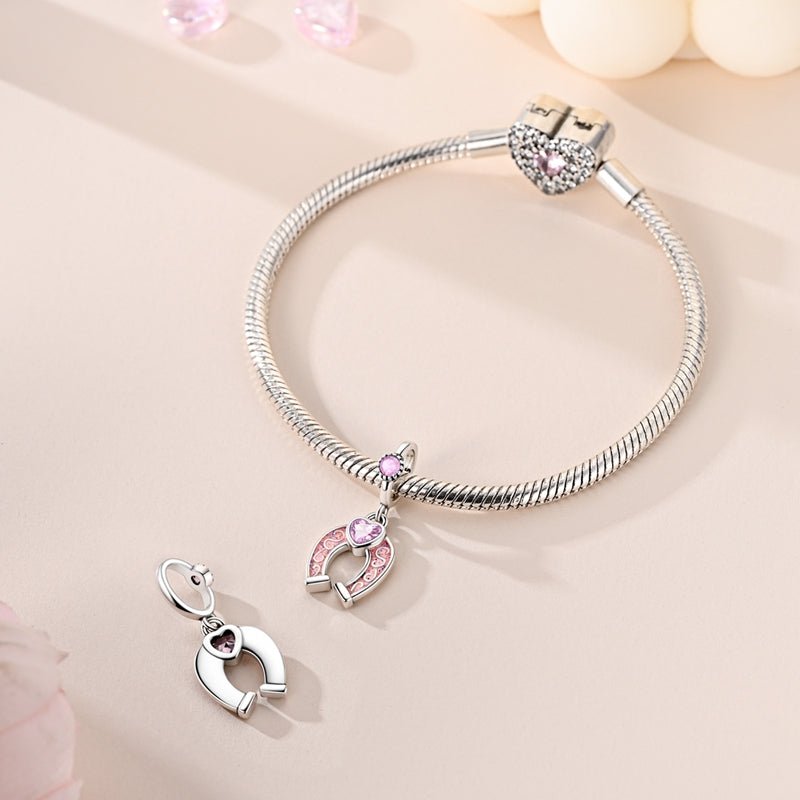 Pangama Jewelry Pink Lucky Horseshoe Dangle Charm