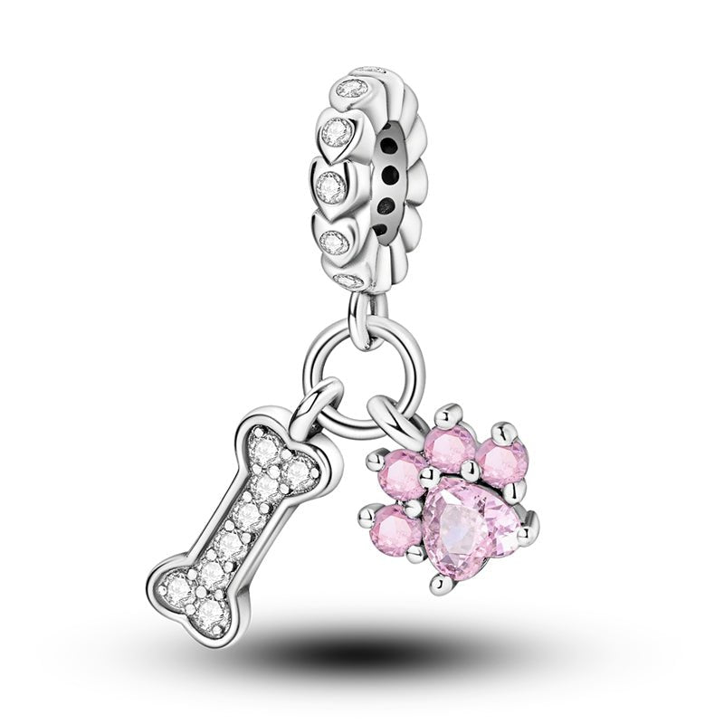 Pangama Jewelry Pink Paw & Bone Dangle Charm