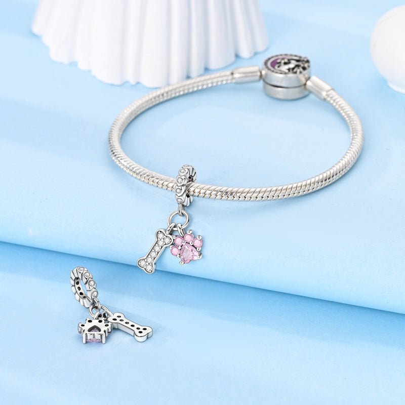 Pangama Jewelry Pink Paw & Bone Dangle Charm