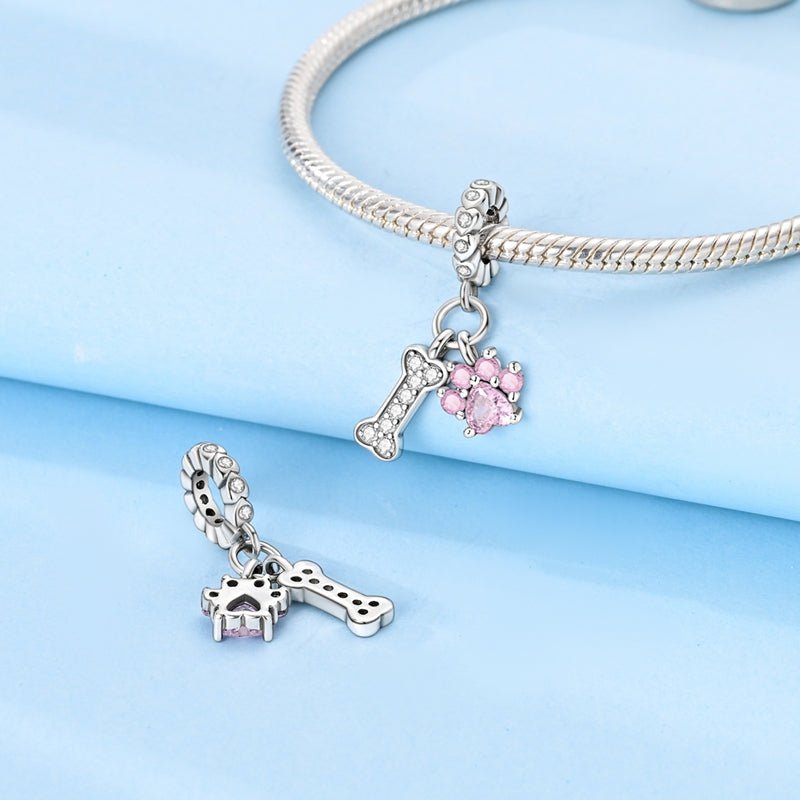 Pangama Jewelry Pink Paw & Bone Dangle Charm