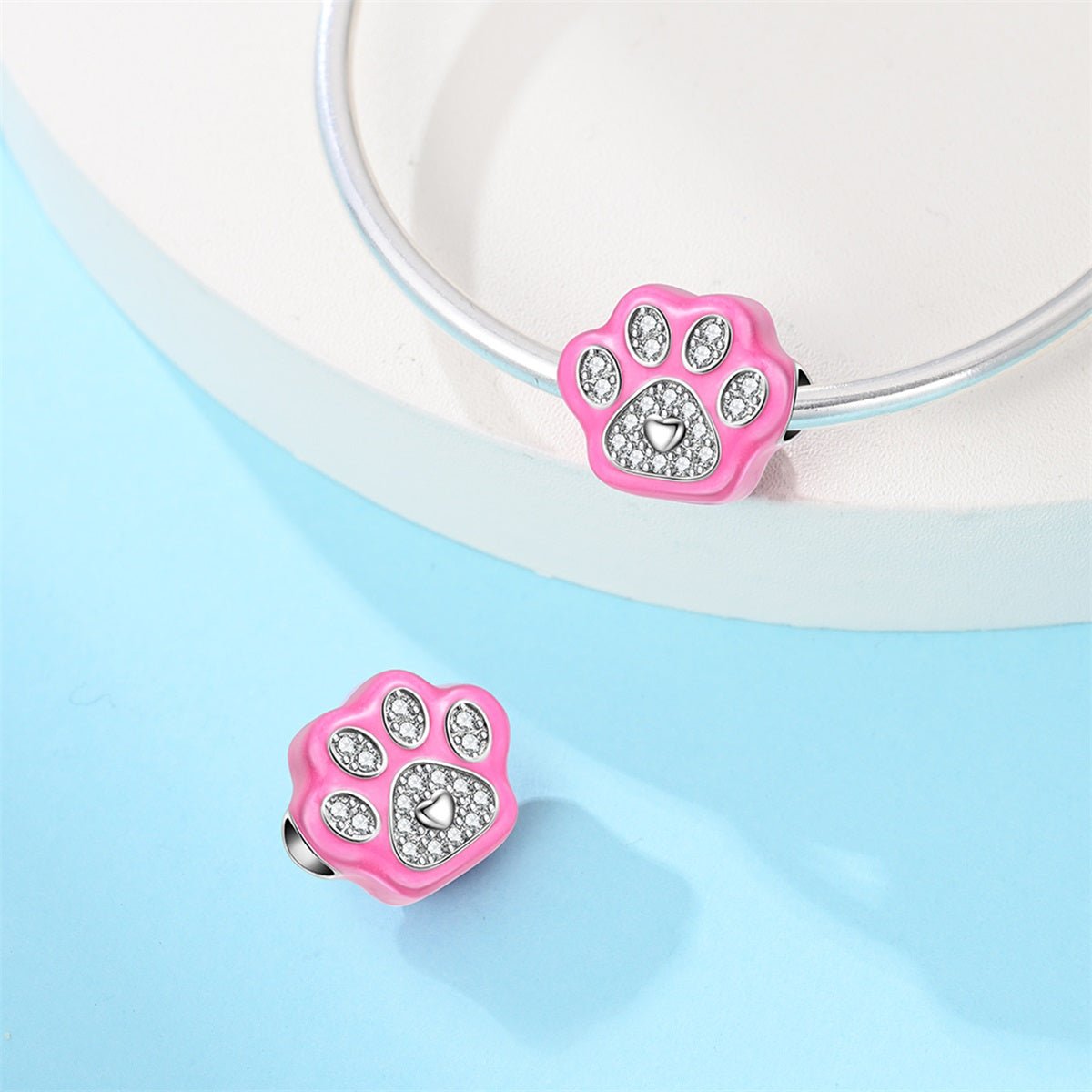 Pangama Jewelry Pink Paw Print Sparkle Charm