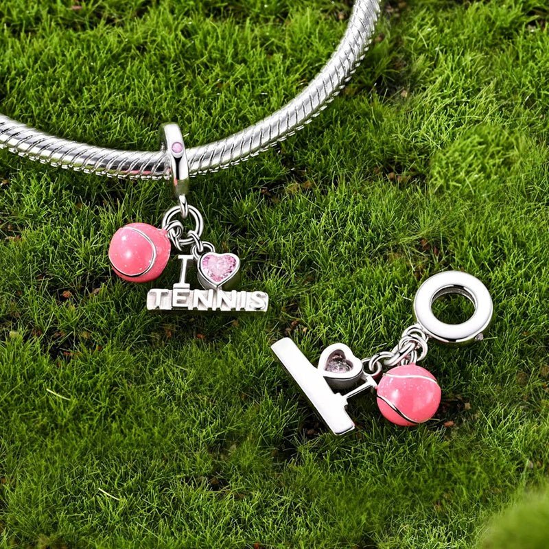 Pangama Jewelry Pink Tennis Ball & “I Love Tennis” Dangle Charm