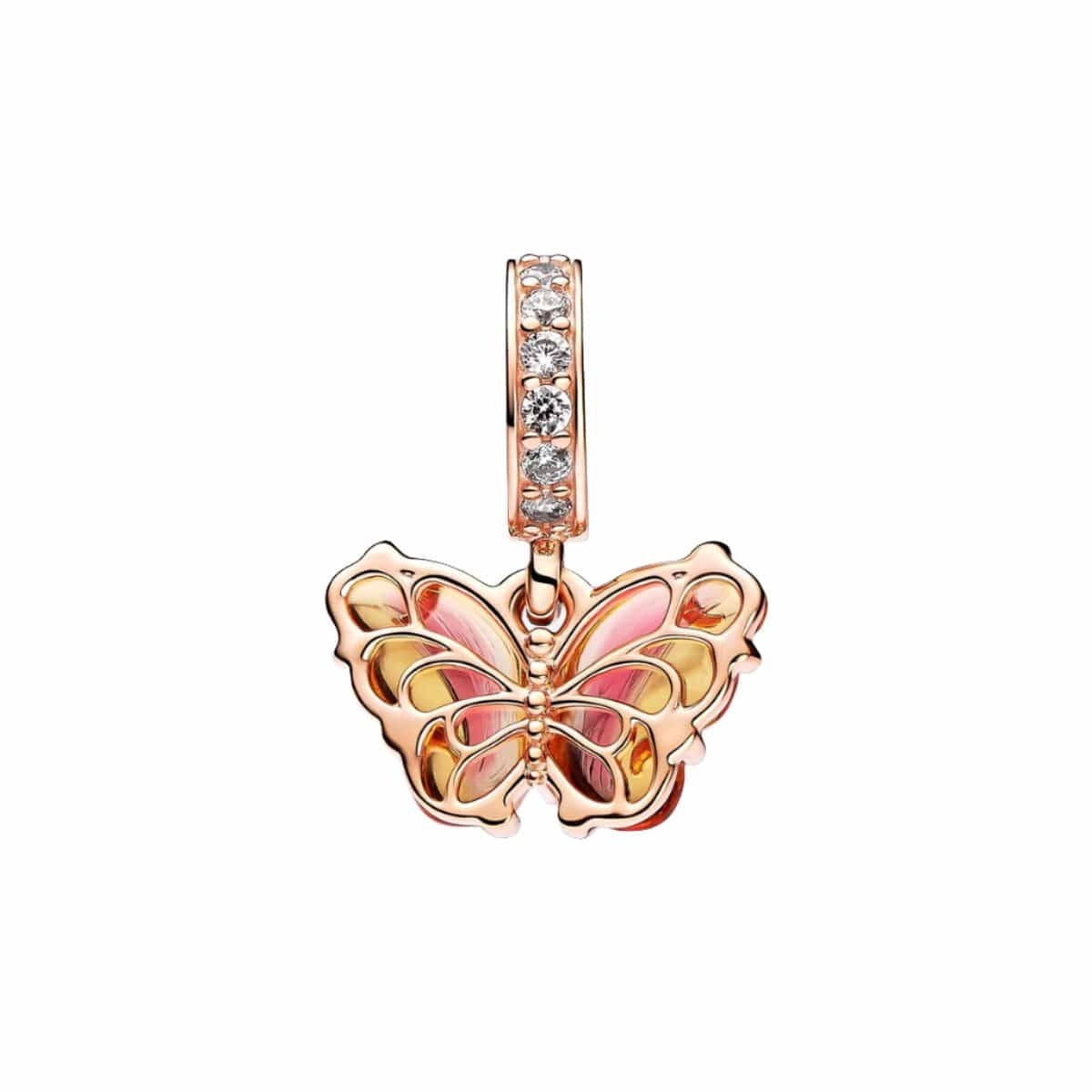 Pink & Yellow Murano Glass Butterfly Dangle Charm