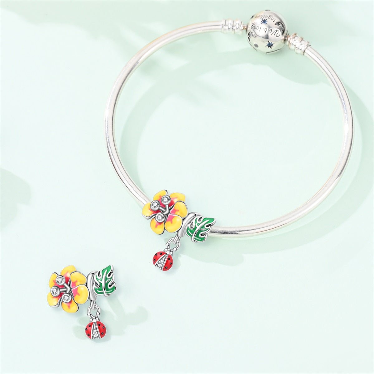 Pangama Jewelry Plumeria Flower, Leaf & Ladybug Charm