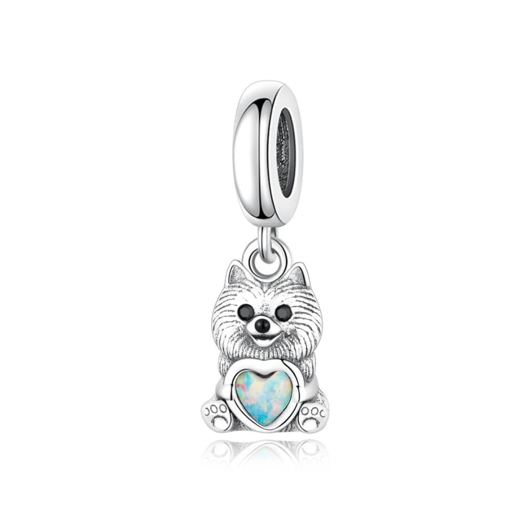 Pangama Jewelry Pomeranian Dog with Heart Stone Dangle Charm