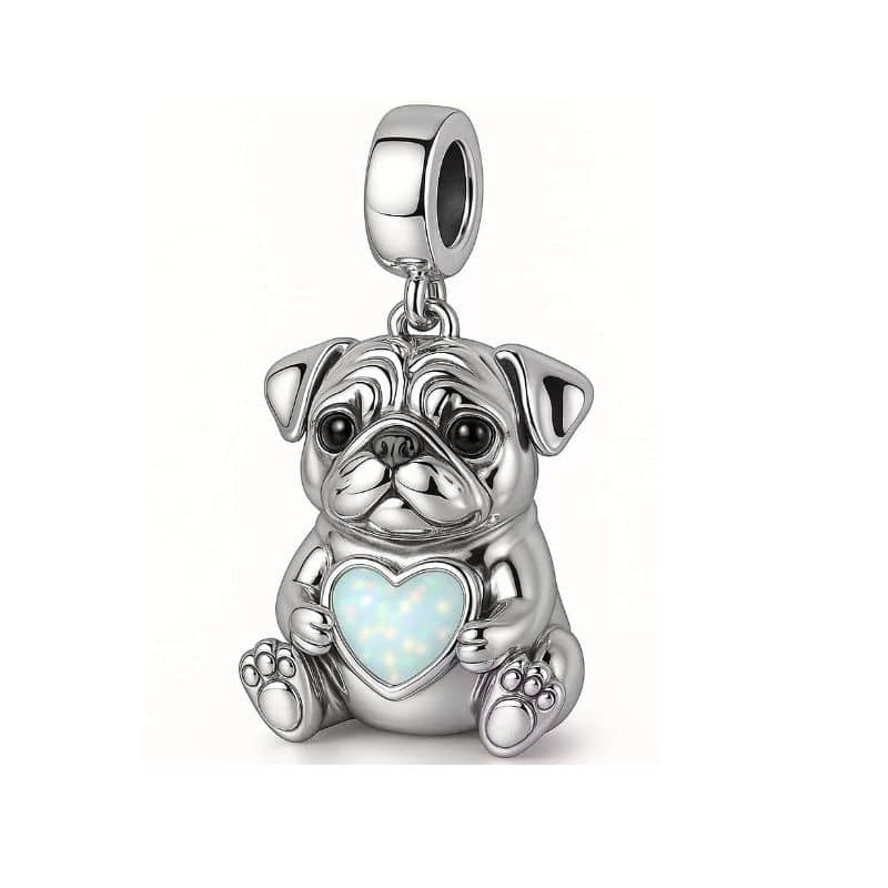Pangama Jewelry Pug Dog with Heart Stone Dangle Charm