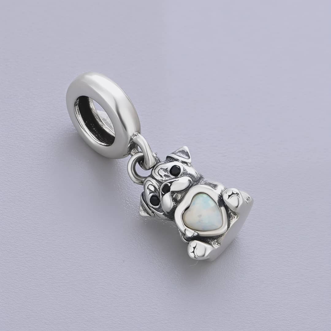 Pangama Jewelry Pug Dog with Heart Stone Dangle Charm