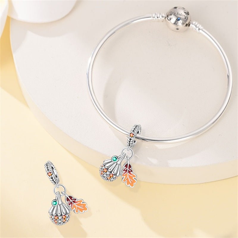 Pangama Jewelry Pumpkin & Autumn Leaf Dangle Charm