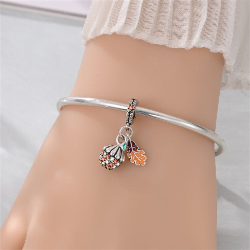 Pangama Jewelry Pumpkin & Autumn Leaf Dangle Charm