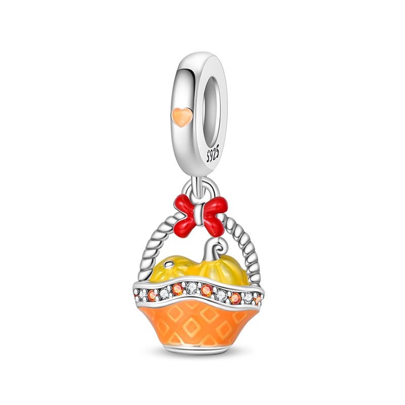 Pangama Jewelry Pumpkin Basket with Red Bow Dangle Charm