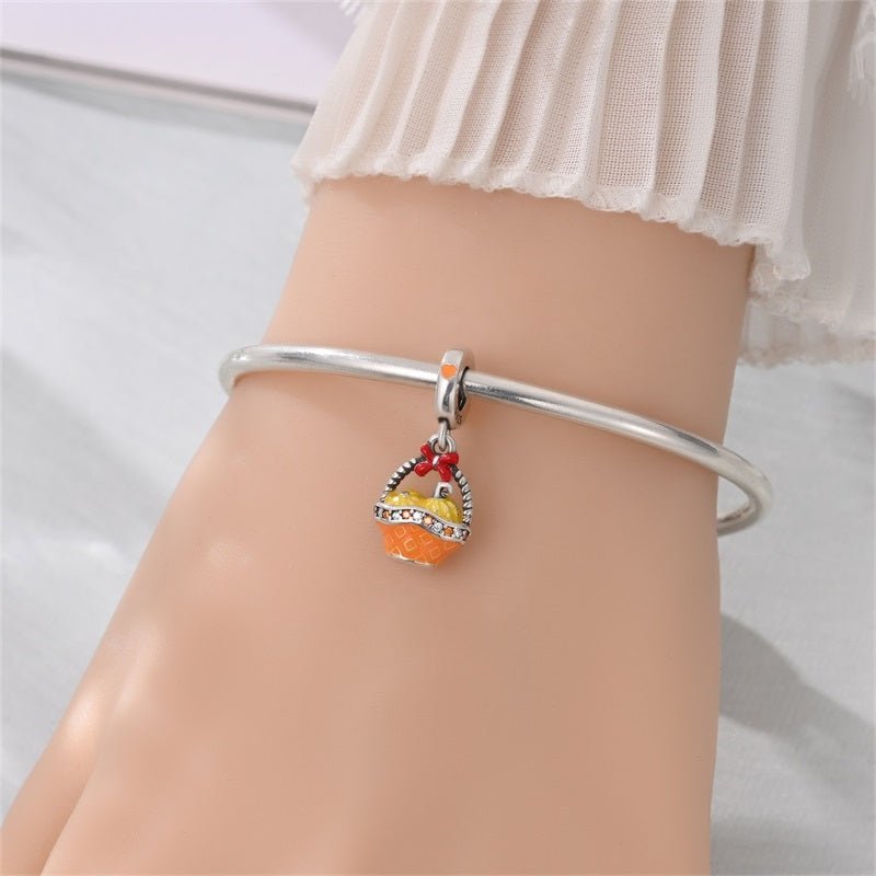 Pangama Jewelry Pumpkin Basket with Red Bow Dangle Charm