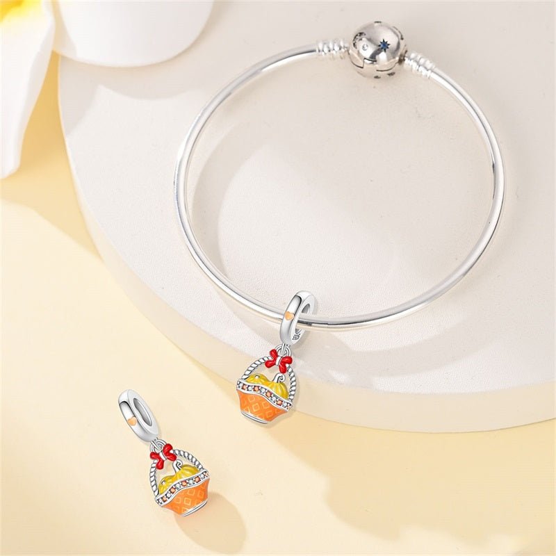 Pangama Jewelry Pumpkin Basket with Red Bow Dangle Charm