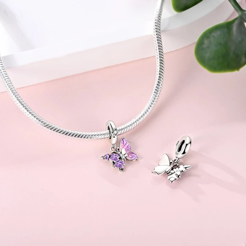 Pangama Jewelry Purple Butterfly & Floral Dangle Charm