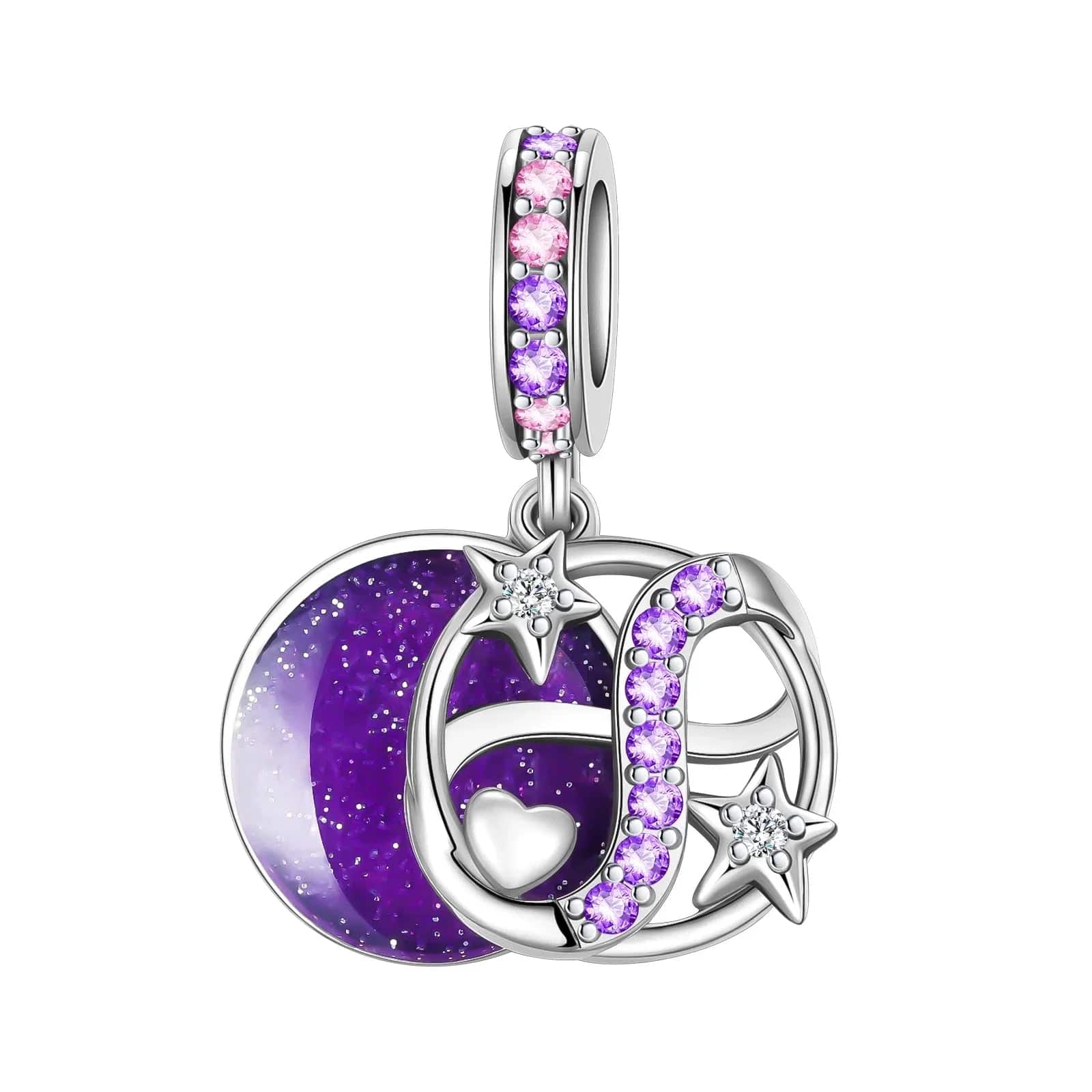 Purple Infinity Loop with Sparkling Stars Dangle Charm